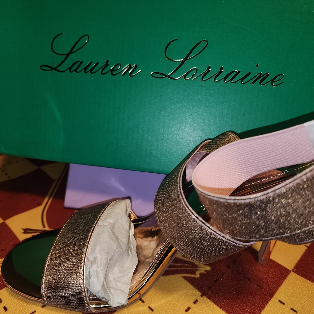 Lauren Lorraine Glitter Strap Heels - Silver